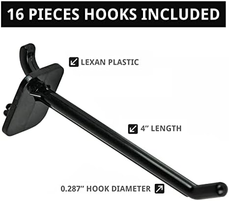 Azar Displays 700508-BLK-4B16 8-Inch W by 20-Inch H Revolving Black Pegboard Counter Display with 16-Pack of 4 inch Locking Hooks, Black - Image 4