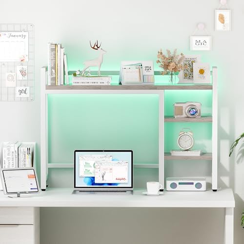 Desk Hutch with Colorful RGB Lights, 4 Tier Desktop Shelf for Max 28" Computer Monitor, Desk Organizer Shelf for Tidy Storage Display, Desktop Bookshelf for Home, Office, Dorm, Gaming Table, Kitchen - Image 5