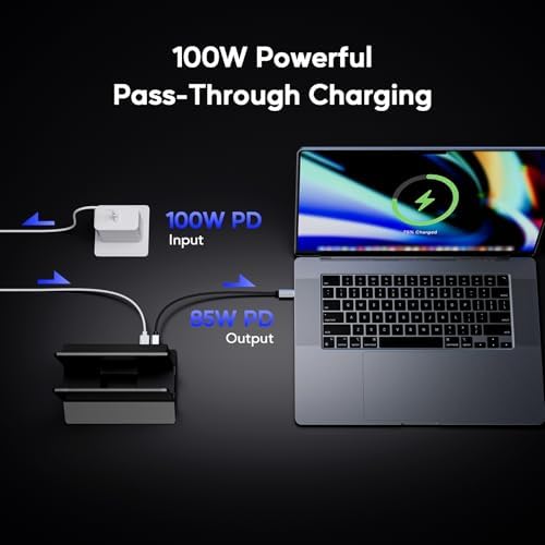 MacBook Pro Air Docking Station, Vertical USB C Laptop Docking Station with M.2 SSD Slot, HDMI 4K@60Hz, 4 USB A/C Max 10Gbps, Ethernet, SD/TF, PD Dock for MacBook/USB-C Win Laptops - Black - Image 4