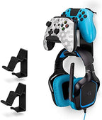 BRAINWAVZ The UberAtlas Dual Game Controller & Headphone Stand Wall Mount Holder for Xbox ONE, Series X, PS5, PS4, PS3, Switch, STEELSERIES Gamepad & More, Stay Organized No Screws (Two Pack) by Brainwavz
