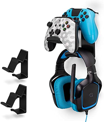 BRAINWAVZ The UberAtlas Dual Game Controller & Headphone Stand Wall Mount Holder for Xbox ONE, Series X, PS5, PS4, PS3, Switch, STEELSERIES Gamepad & More, Stay Organized No Screws (Two Pack) by Brainwavz