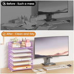 Subekyu 6-Tier Desk Paper Organizer, Desktop File Letter Tray with Handle, Document Sorter and Accessories Holder for Office, Home and School Workspace Organizers, Purple-2 Pack - Image 2