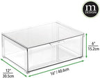 mDesign Plastic Stackable Bathroom Storage Organizer Bin Containers with Front Pull Drawer for Bathroom Countertop, Vanity, Closet Shelves - Holder for Accessories - Lumiere Collection, 2 Pack, Clear - Image 3