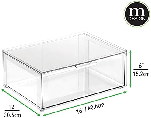 mDesign Plastic Stackable Bathroom Storage Organizer Bin Containers with Front Pull Drawer for Bathroom Countertop, Vanity, Closet Shelves - Holder for Beauty Accessories - Lumiere Collection - Clear - Image 3