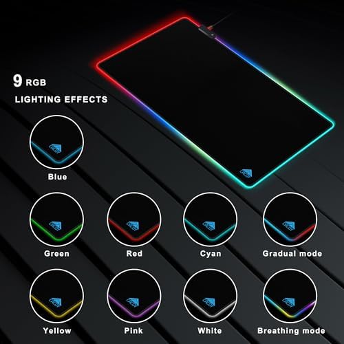 Cacoy 48"x20" RGB XXL Large Gaming Mouse Pad, LED Lighting Mouse Mat, Black - Image 6