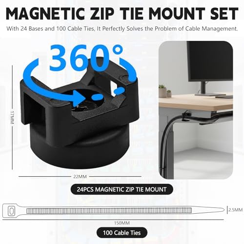 24pcs 22mm Magnetic Zip Tie Mount, Multi-Functional Cable Holder, Suitable for Industrial Cable Management and Home Cable Organizing. 24 Mounts and 100 Nylon Cable Ties - Image 2