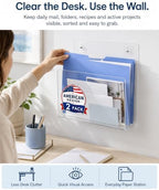 HAYVAN Acrylic Wall File Holder, No Drill Mount 2 Pack Clear - Image 2