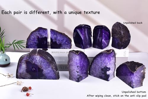 AMOYSTONE Purple Agate Bookends Book Stoppers for Living Room Shelves - Image 7