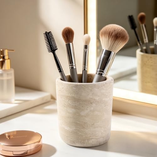 Natural Travertine Toothbrush Holder for Bathroom, Marble Pen Cup for Desk - Image 4