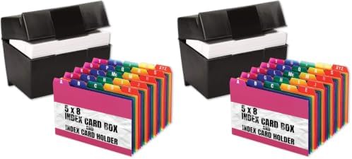 1InTheOffice Index Card Box & Holder 5x8, 400 Capacity & Guide Set A-Z, 1/5 Tab (Pack of 2) by 1InTheOffice