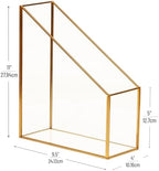 Mind Reader Vertical Glass File Holder with Copper Trim, Angled Magazine Organizer for Documents, Folders & Mail, Glass and Copper, Clear - Image 3