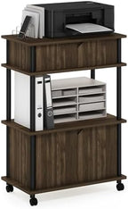 Furinno Turn-N-Tube Printer Stand with Storage, 4-Tier Printer Table with Wheels, Closed Cabinets, Large Printer Stand for CPU, Office Supplies, Home Office, Brown Walnut by Furinno-FitsYourSpaceFitsYourBudget