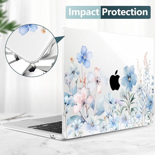 DONGKE for MacBook Air 13 Inch Case M5 2026 M4 2025 M3 M2 2024-2022 A3449 A3240 A3113 A2681, Plastic Hard Shell & Keyboard Cover & Screen Film for MacBook Air 13.6 Inch Case - Blue Flowers - Image 6