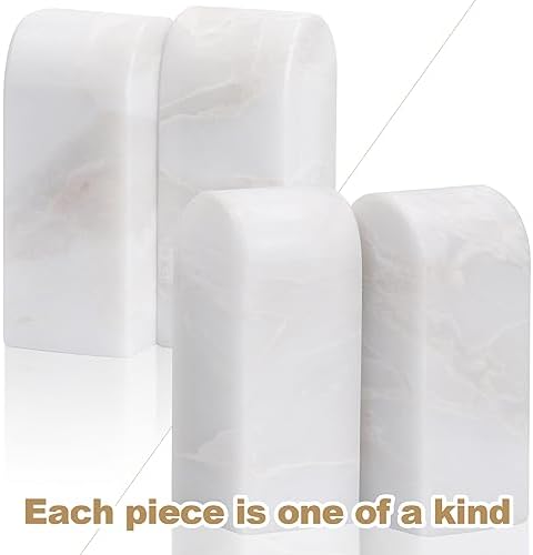 Koville African Natural Marble Bookends for Shelves, Decorative Book Ends, 7lbs Heavy-Duty Marble Book Holders, Bookshelf Apartment Decor for Normal Books/CD/Video Games(Bianco Fiora) - Image 5