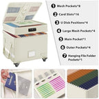 DocSafe Fireproof Document Box with Lock,2-Layer File Box with Wheels,Collapsible File Storage Organizer with Pockets,Large Portable Office Filing Cabinet for Hanging Folders,Beige,16''x13.8''x12.2'' - Image 2