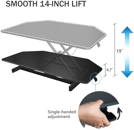 Aconcept 40 inch Black Corner Height Adjustable Standing Desk Converter, One-Click Sit to Stand up Desk Riser, Pre-Assembled for Dual Monitor and Laptop Workstation - Image 6