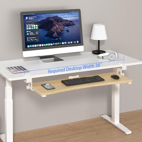 suptek Large Keyboard Tray Under Desk Pull Out with C Clamp Mount, Keyboard & Mouse Tray, 34 (38 Including Clamps) x 11.8 inch Slide-Out Platform Computer Drawer for Typing, Light Wood, DSF1LQM - Image 4