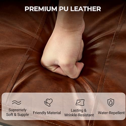 Adjustable Ottoman Pouf, 60 Degree Tilt Footrest, Brown Synthetic Leather - Image 4