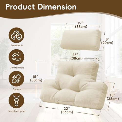 2 Piece Neck Pillow and Lumbar Support Back Cushion Set for Recliner, Beige - Image 2