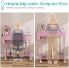 Pink Rolling Desk with Drawers, Small Height Adjustable Girls Standing Desk - Image 6