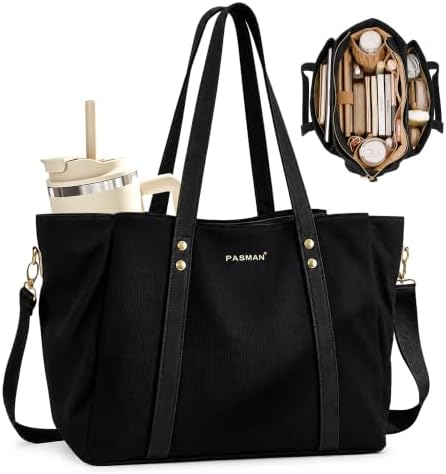 PASMAN Laptop Bag for Women, Slouchy 3 Compartment Tote and Cup Holder by PASMAN