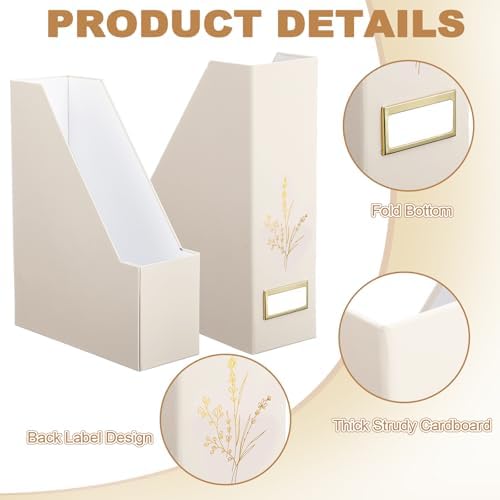 5 Pack Decorative Magazine File Holder Desk Organizer, Beige - Image 3