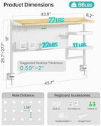 PEGZONE Clamp on Desk Shelf, 44" Desktop Shelving System, White - Image 3