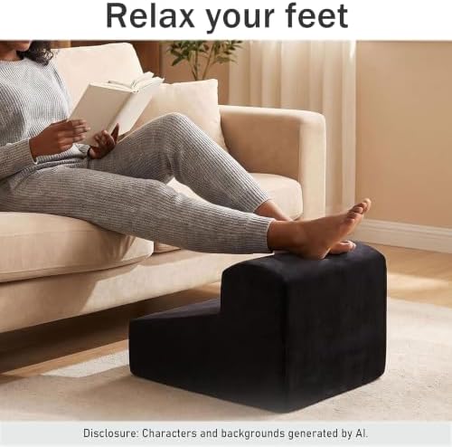 Modern Foam Filled Foot Stool, Soft Lightweight Pouf Ottoman Floor Rest for Living Room, Bedroom, Office Desk, Small Spaces,(Black) - Image 5