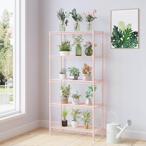5 Tier Storage Racks Shelving, Heavy Steel Pantry Shelves, Adjustable Wire Shelving Rack, Suitable for Garage, Kitchen, Bathroom, Office, 29" W x 13.4" D x 59" H, Pink - Image 5