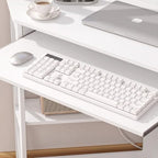 VECELO Corner Desk, Triangle Computer Desk for Small Space with Charging Station and Keyboard Tray, Corner Makeup Table with Storage Shelves for Home Office Bedroom, 41x30, White - Image 4