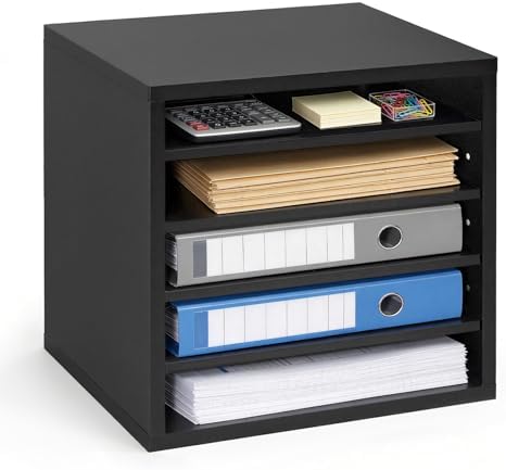 VEVOR Literature Organizer, 5 Compartments Office Mailbox with Adjustable Shelves, Wooden Mailbox Sorter with MDF, Countertop Office Home Classroom Storage Organizer for File, Document, Paper, Black by VEVOR