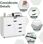 LOKO 5-Drawer Mobile File Cabinet, Wood Office Storage Cabinet (White) - Image 6