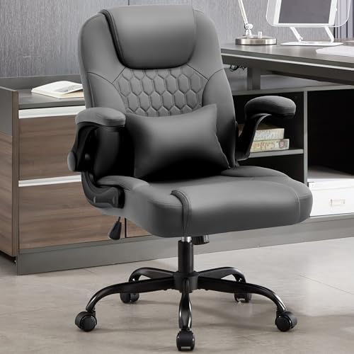 PU Leather Office Chair Swivel Lumbar Support for Short People Grey by NexthroOfficeChair