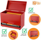 2Fold Pencil Dispenser for Classroom - Stainless Steel Bulk Pencil Holder for Desk - Includes Removable Label Stickers - Teacher Must Haves for Organization - Holds up to 200 Pencils (Red) - Image 3