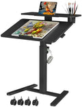 28" Mobile Standing Desk, Tiltable Top with 2-Tier Shelves, Black by LiftSync