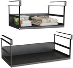 Expandable Under Cabinet Shelf Organizer with 1.25 Inches Thick Clips, Heavy Duty Extendable Under Shelf Storage Basket for Pantry or Laundry Room, Black, 2 Pack, Interior: 5.7" H x 8.54" D by SHINEWON