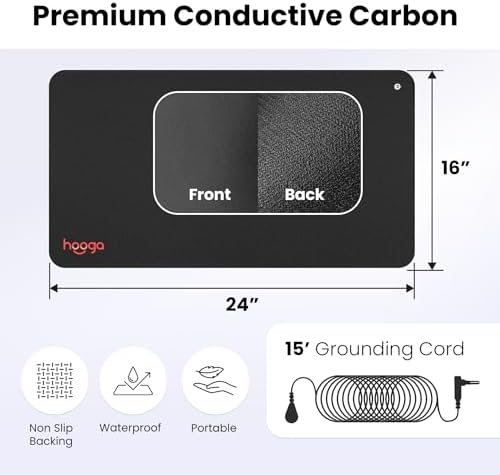 Hooga Grounding Mat for Desk, Feet & Floor – Conductive Carbon Grounding Pad with 15 Ft Cord, Non-Slip Backing, 24" x 16" Indoor Grounding Mat (Pack of 2) - Image 3