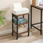 HOOBRO 3-Tier Printer Stand with Charging Station, Under Desk Printer Table, Printer Cart with Storage Shelves, Shelf for Small Spaces, for Home Office, Rustic Brown and Black BF63UPS01 - Image 5