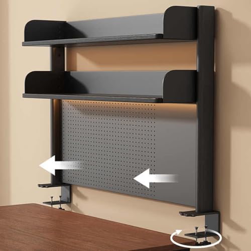 31.4in Clamp on Desk Shelf with Pegboard, Black Desktop Bookshelf Organizer - Image 7