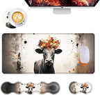 Mouse Pad,Large Desk Mat Set, 4in1 XL Mousepad + Keyboard Wrist Rest+Mouse Wrist Rest+Coaster with Ergonomic Desk Pad for Home Office Table Computer Cover -Floral Highland Cow by Unknown