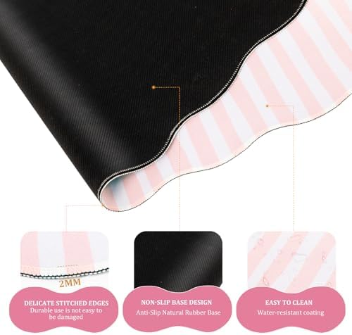 L-SPOUTTO Pink Striped Mouse Pad Set,Scalloped XXL Desk Mat + Ergonomic Mouse Wrist Rest + Gel Keyboard Wrist Rest for Keyboard 65%/75%,3in1 Large Desk Pad for Desktop Home Office Computer Game - Image 4