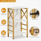 MNEETRUNG Small Bookshelf,3 Tier Industrial Bookcase with Metal Frame and Backboard,Low White and Gold Book Shelf,Book case for Small Spaces,Living Room,Bedroom and Home Office - Image 4