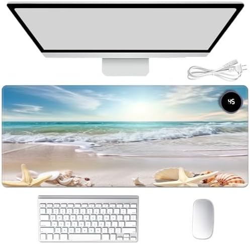 Heated Mouse Pad Hand Warmer, Warm Desk Pad Mousepad Desk Mat with 3 Levels Heating and Auto Shut Down 31.5 x 13 inch PU Leather Warmer Keyboard Mat for Gaming Laptop Office Home, Starfish Beach by Unknown