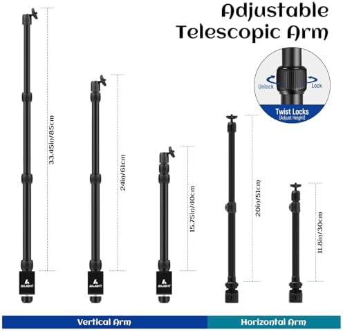 Ailight Camera Desk Mount Stand Overhead, Adjustable Microphone Boom Arm Mic Stand with Phone Holder, Camera Arm Clamp 5/8'' 3/8'' 1/4'' Screws for Shure, Blue Yeti, Rode, Elgato, Fifine, HyperX - Image 3