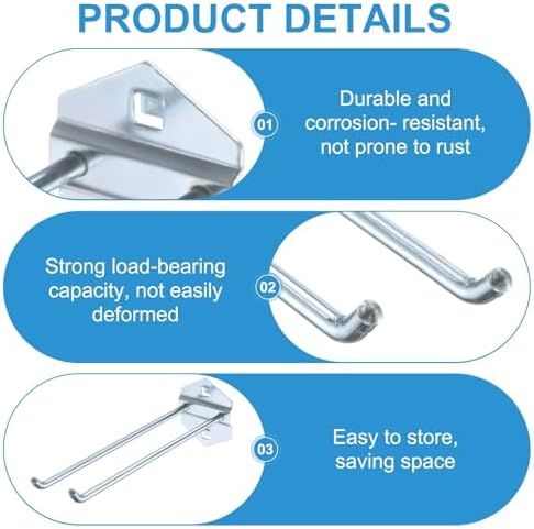 uxcell 10Pcs Metal Square Peg Board Hooks, 7.9" Heavy Duty Exhibition Display Hooks Square Hole Peg Double Rod for 3/8" Spaced Pegboards, Retail Shelf Rack Hook, Silver - Image 3