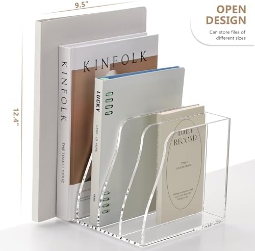 SANRUI 4 Slot Acrylic Desk Organizer, Clear Vertical Magazine File Holder - Image 3