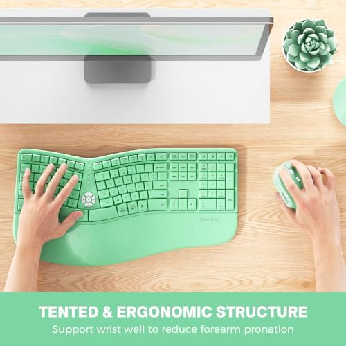 MEETION Ergonomic Keyboard Mouse Combo, Split Design Vertical Mouse Green - Image 4