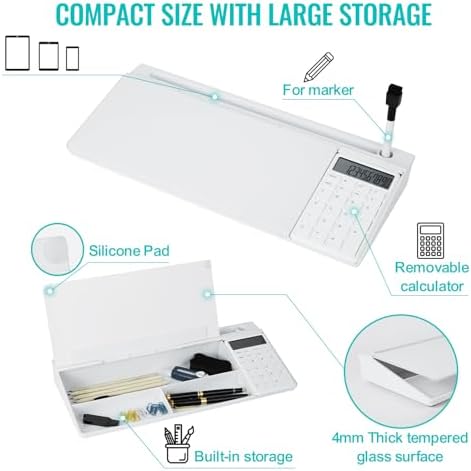 Desktop Glass Whiteboard with Calculator, Dry Erase White Board, Computer Pad Keyboard Stand with to-do List Memo, Desk Organizers with Accessories for Office, Home and School - Image 3