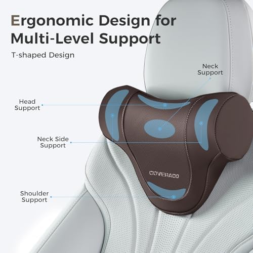 Coverado Car Headrest Pillow, Ergonomic Memory Foam Car Neck Pillow for Driving Seat with Adjustable Strap, Soft PU Leather Breathable Removable Cover Neck Support for Neck Pain Relief - Image 2
