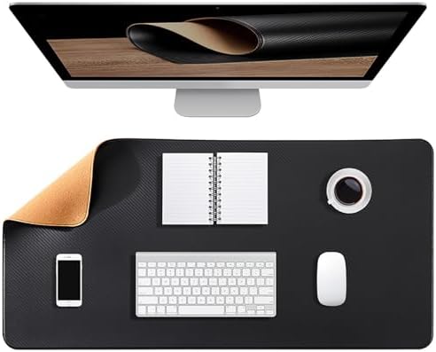 Cork Office Desk Mat, 55.1"x23.6" Dual-Sided Large Mouse Pad, PU Leather Desk Pad Mat Non-Slip Waterproof for Home Work(Black,55.1"x23.6") by Unknown